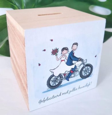 Bruiloft cadeau geld geven - Houten spaarpot motor